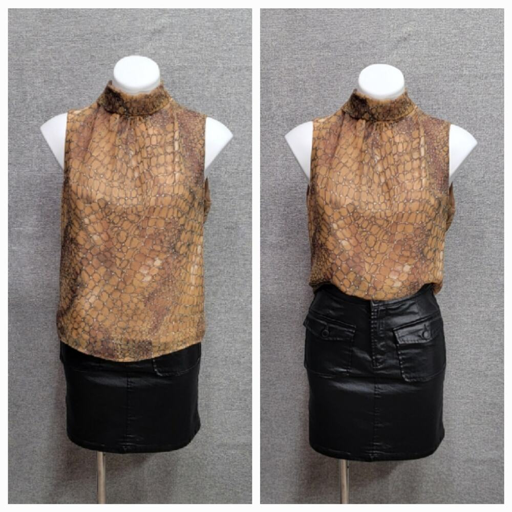 123 UN DEUX TROIS ANIMAL PRINT HIGH NECK BLOUSE,